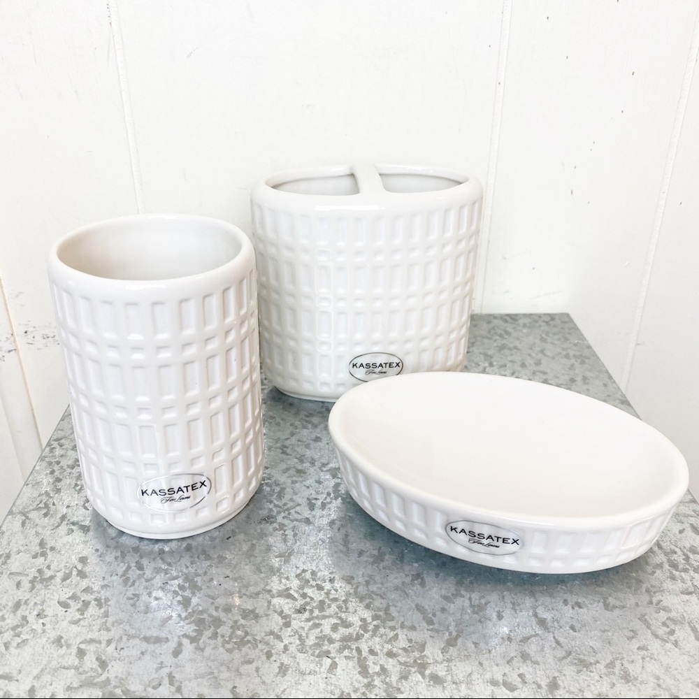 Kassatex White Ceramic Basketweave Bath Accesories